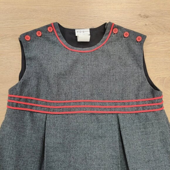 Vintage YSL Yves Saint Laurent Girls' Jumper Dress Academia Gray Red Trim Size 7 - Picture 3 of 9